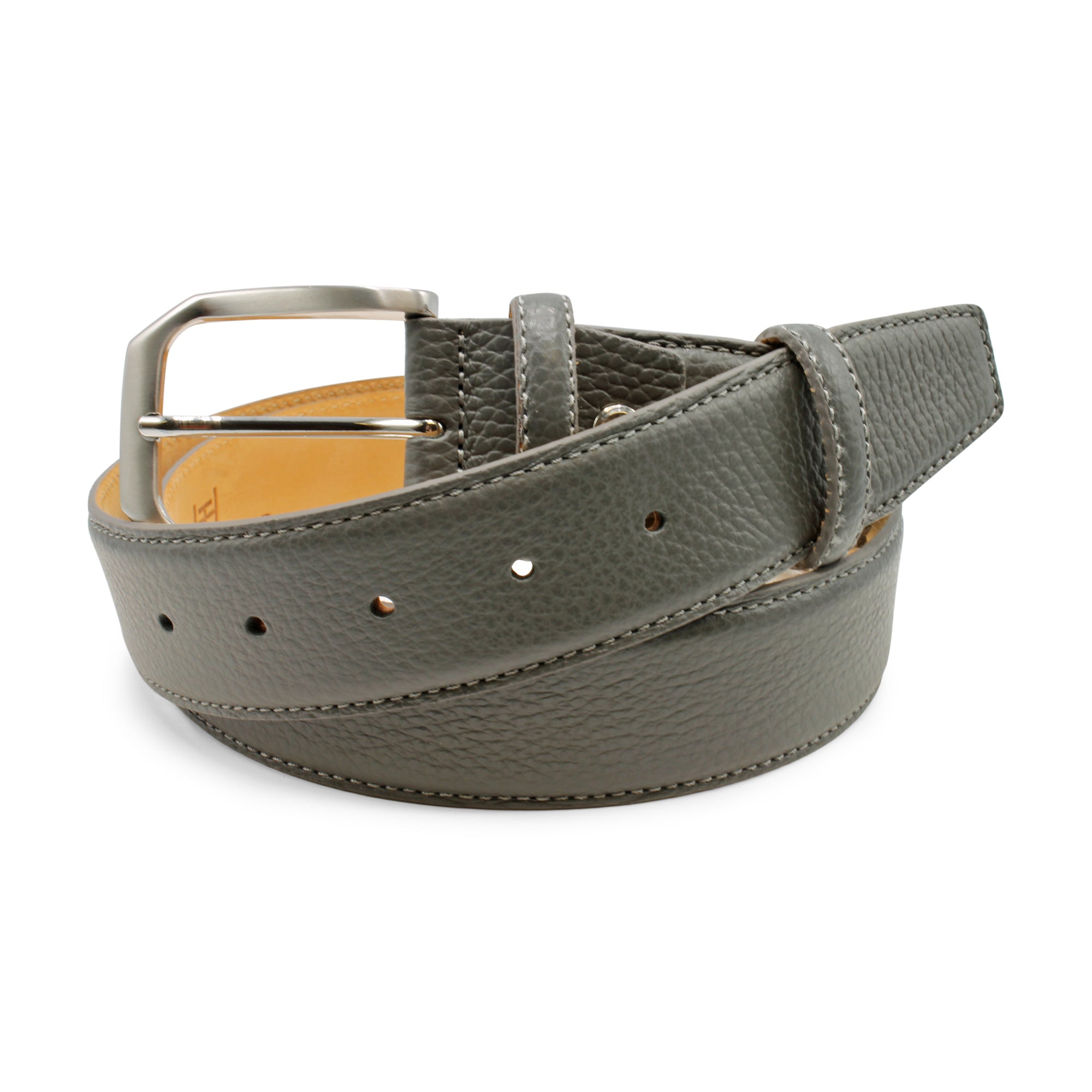 Men's Classic Gold/Silver V-Buckle Design Soft Calfskin Belt